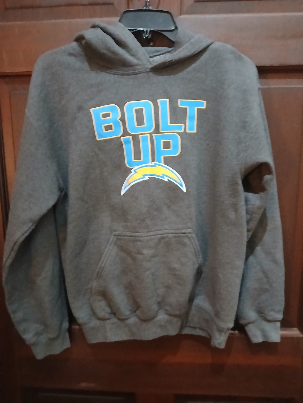 NFL Chargers 'Bolt Up' Gray  Sweatshirt Hoodie Bolt Logo Youth L Or Women's S